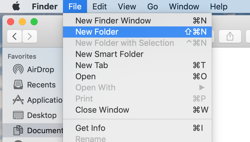 New folder dropdown option on macOS New folder dropdown option on macOS